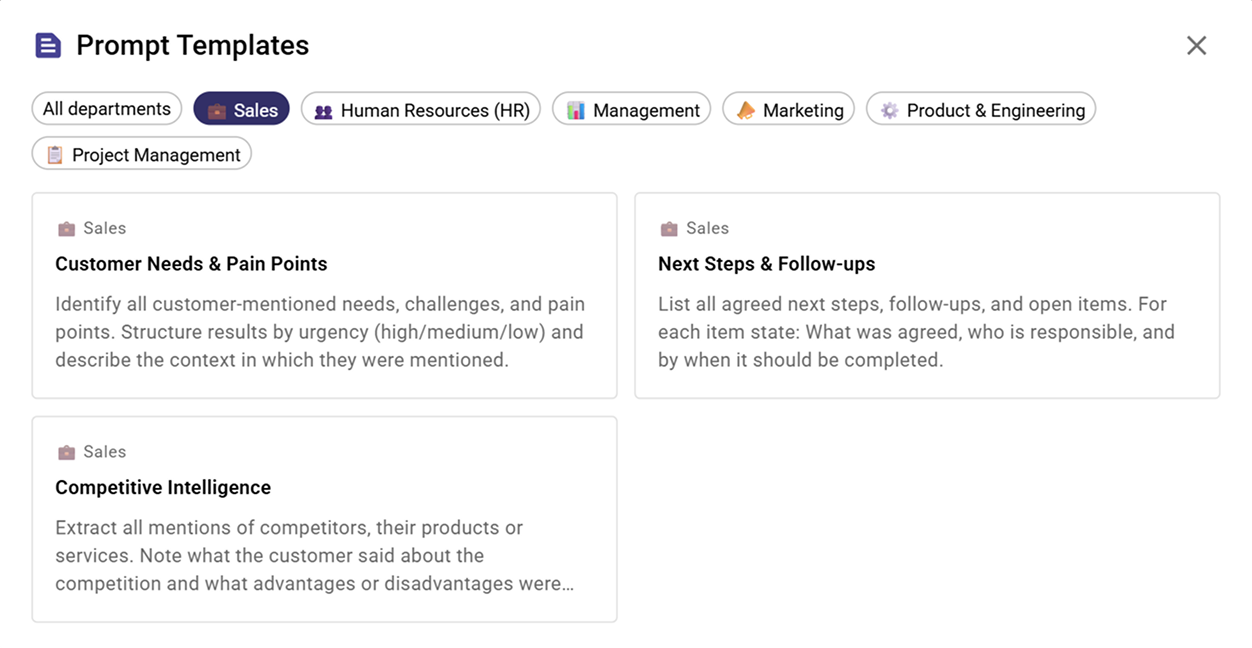 Prompt templates for Custom Insights in Sally AI