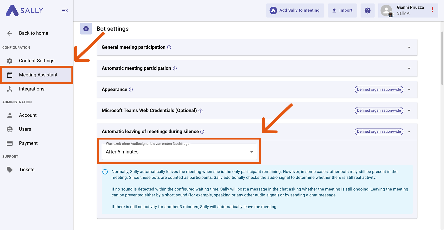 Configure silence timeout