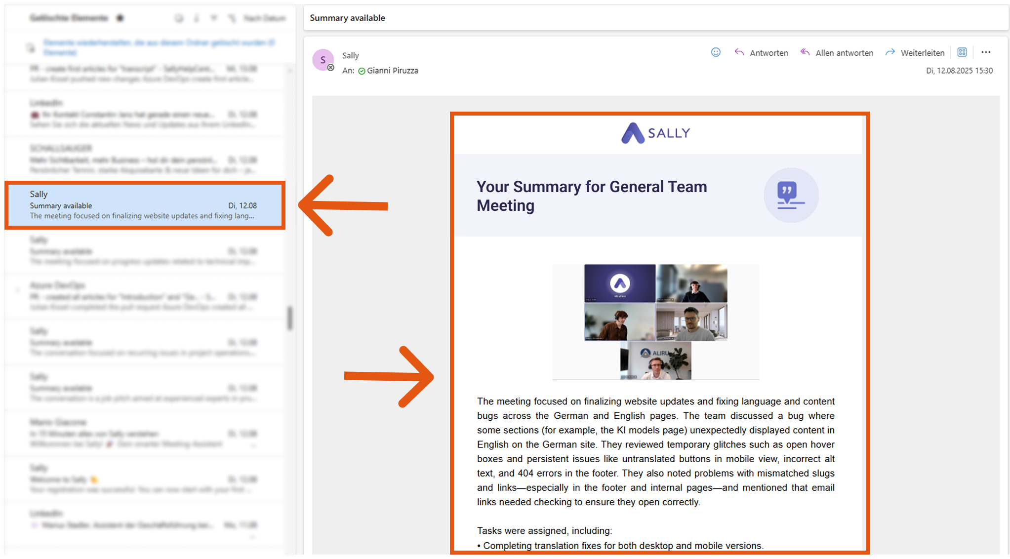 Example email Sally AI
