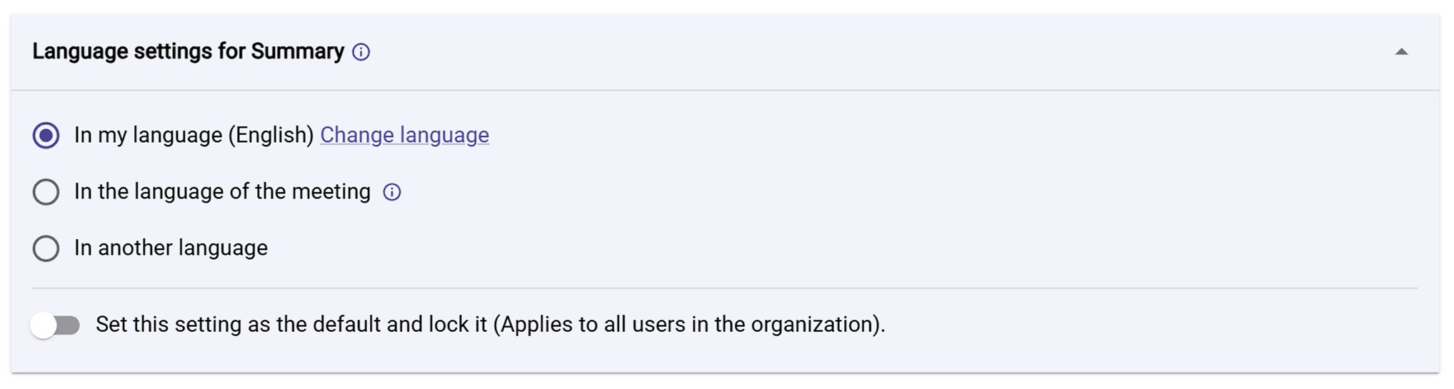 Language settings for summaries