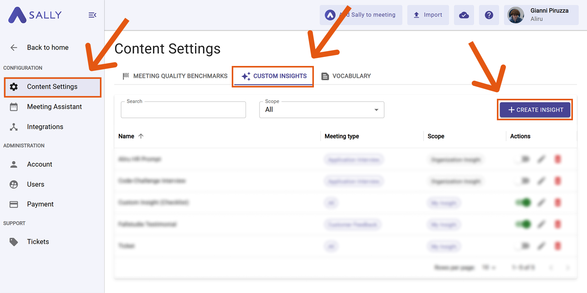 Create Custom Insight Sally AI