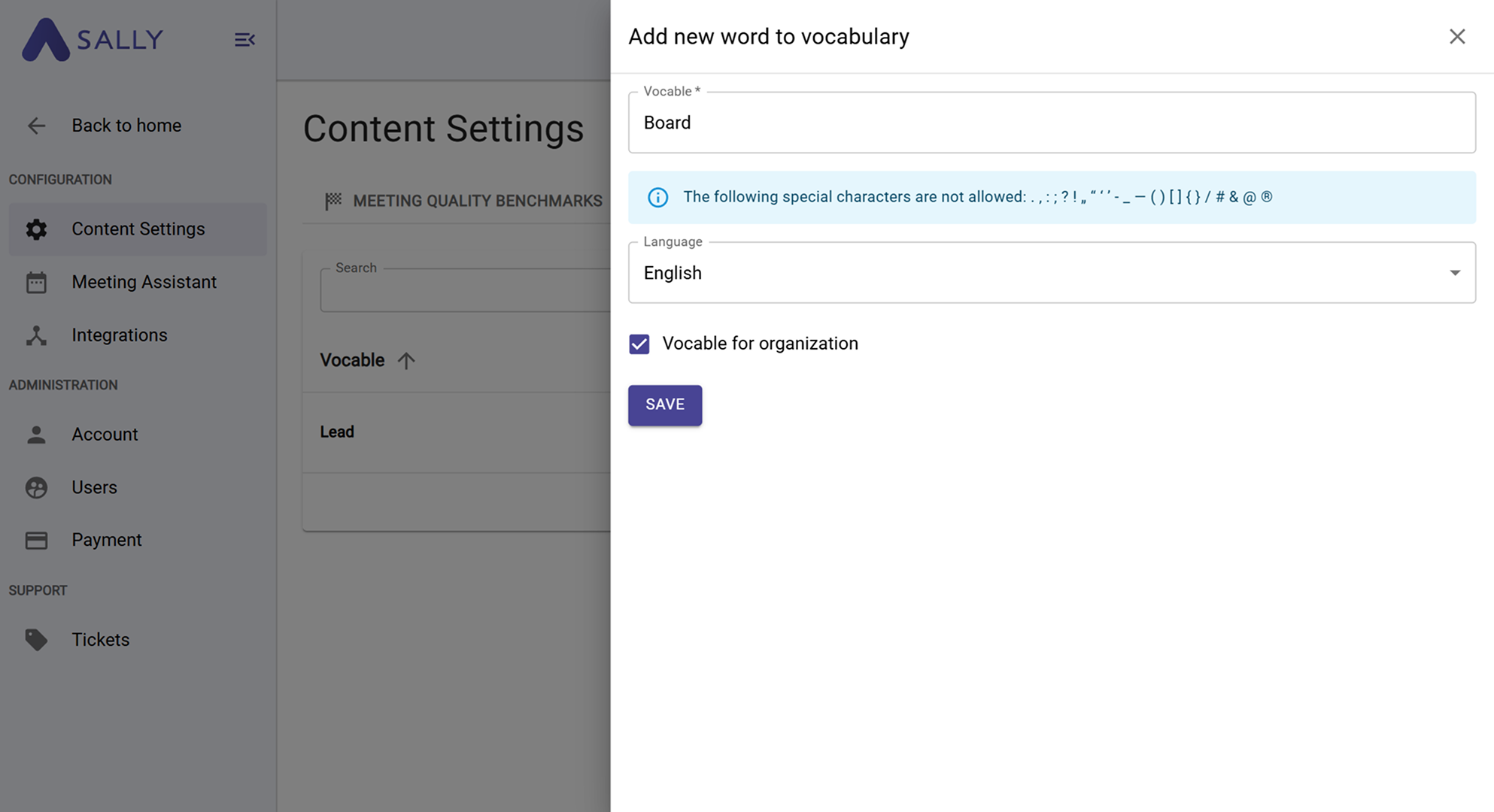 Set a new vocabulary