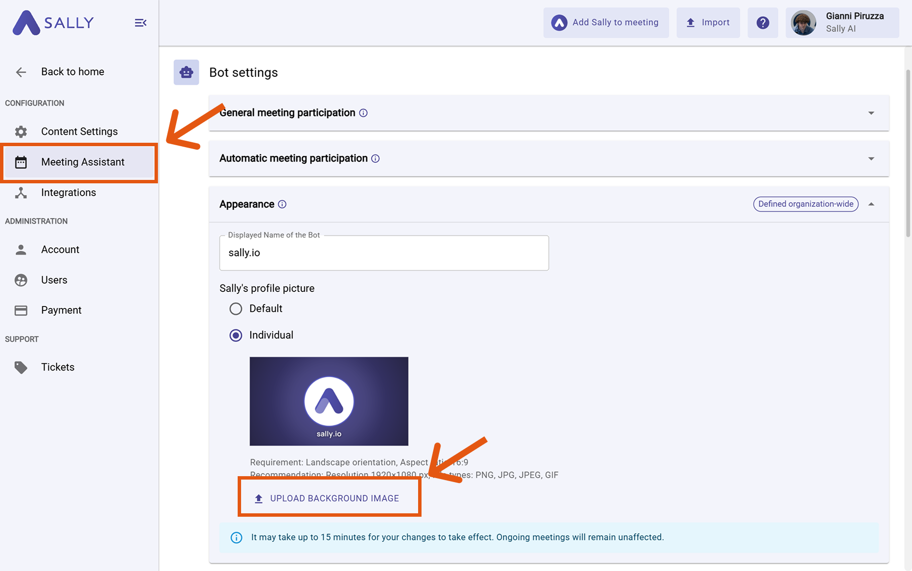 Meeting Assistant appearance settings