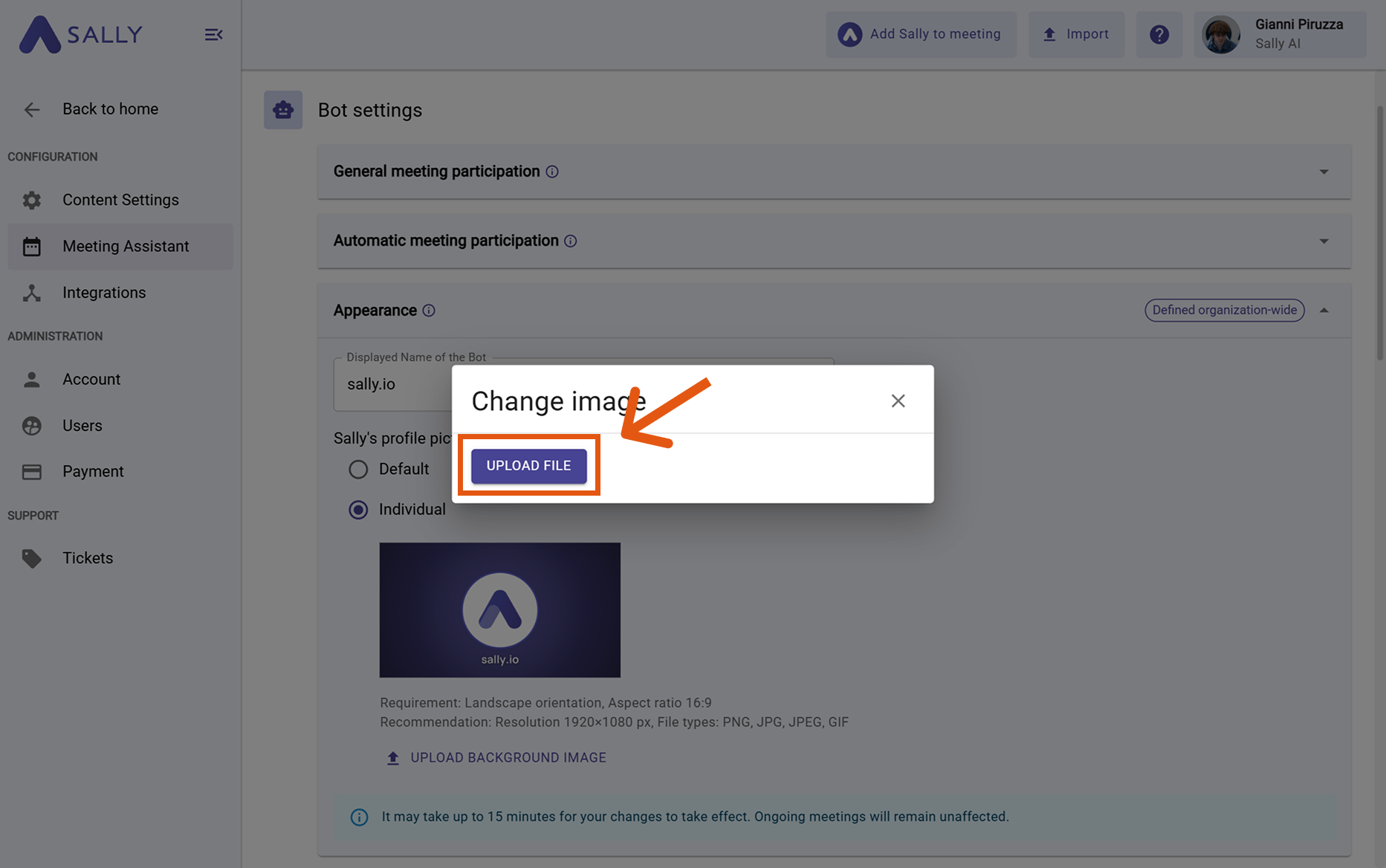 Upload background image