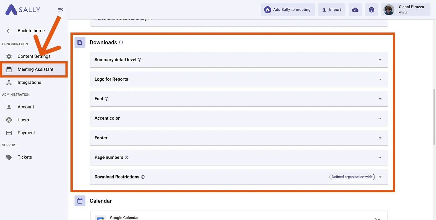 Logo for Reports section in Sally settings