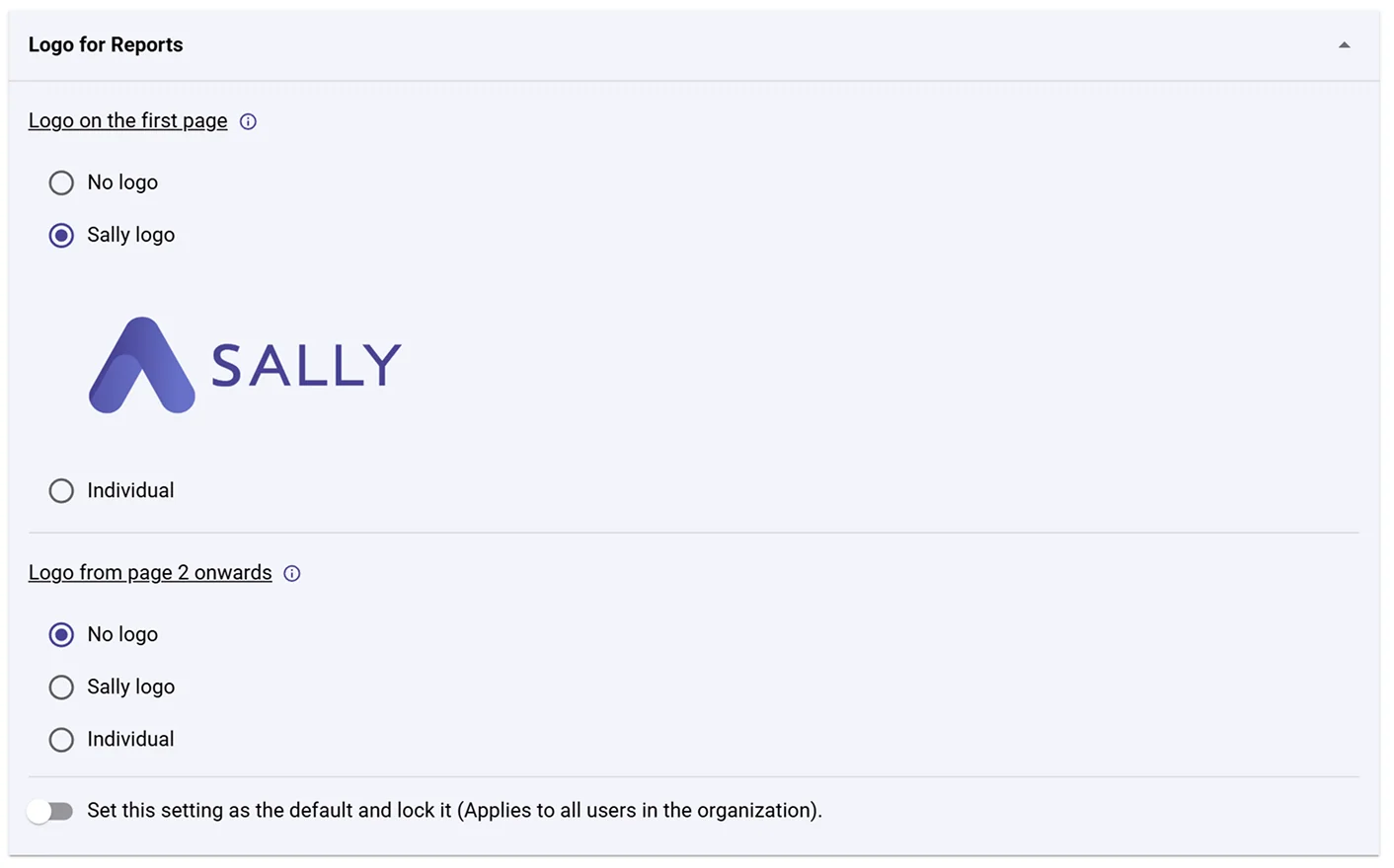 Logo settings for Sally reports