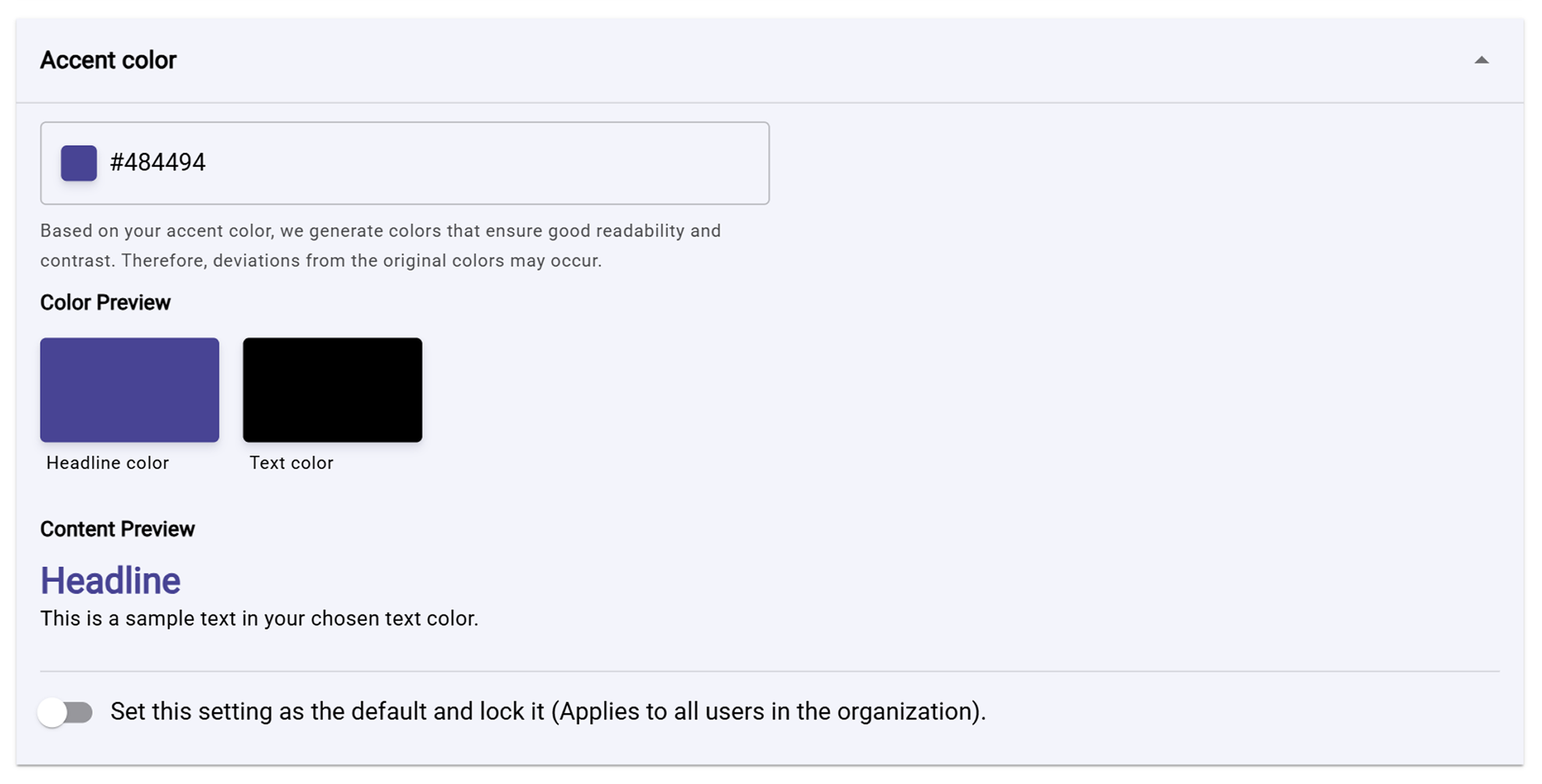 Accent color settings with preview