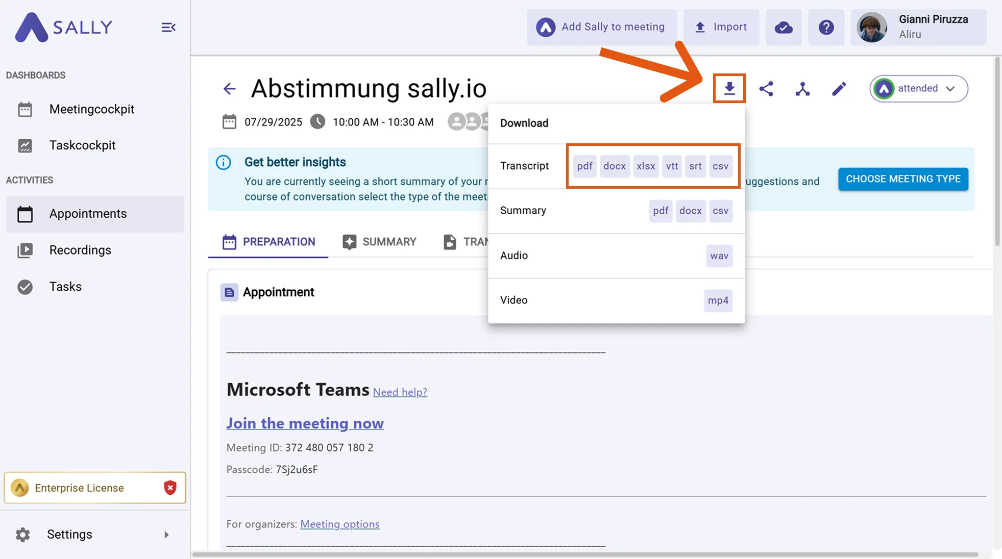 download transcript sally ai