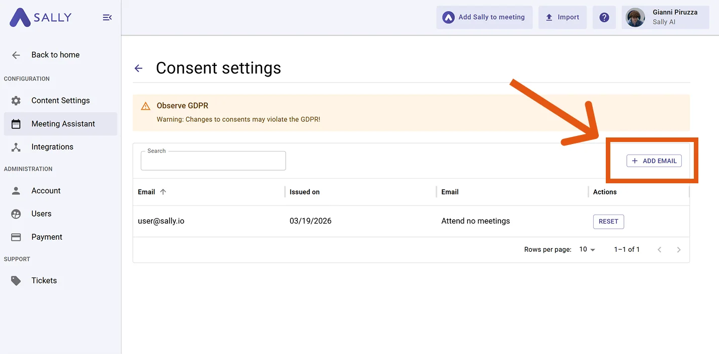 Add email button