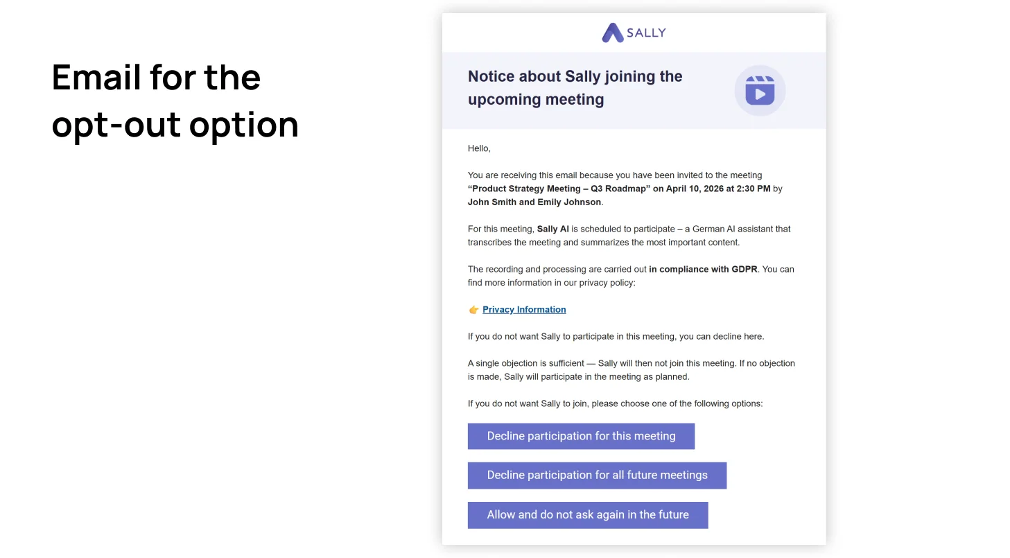 Example of the opt-out email with the three buttons to decline or allow