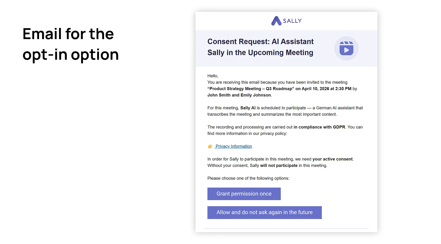 Example of the opt-in email with the two buttons to grant permission