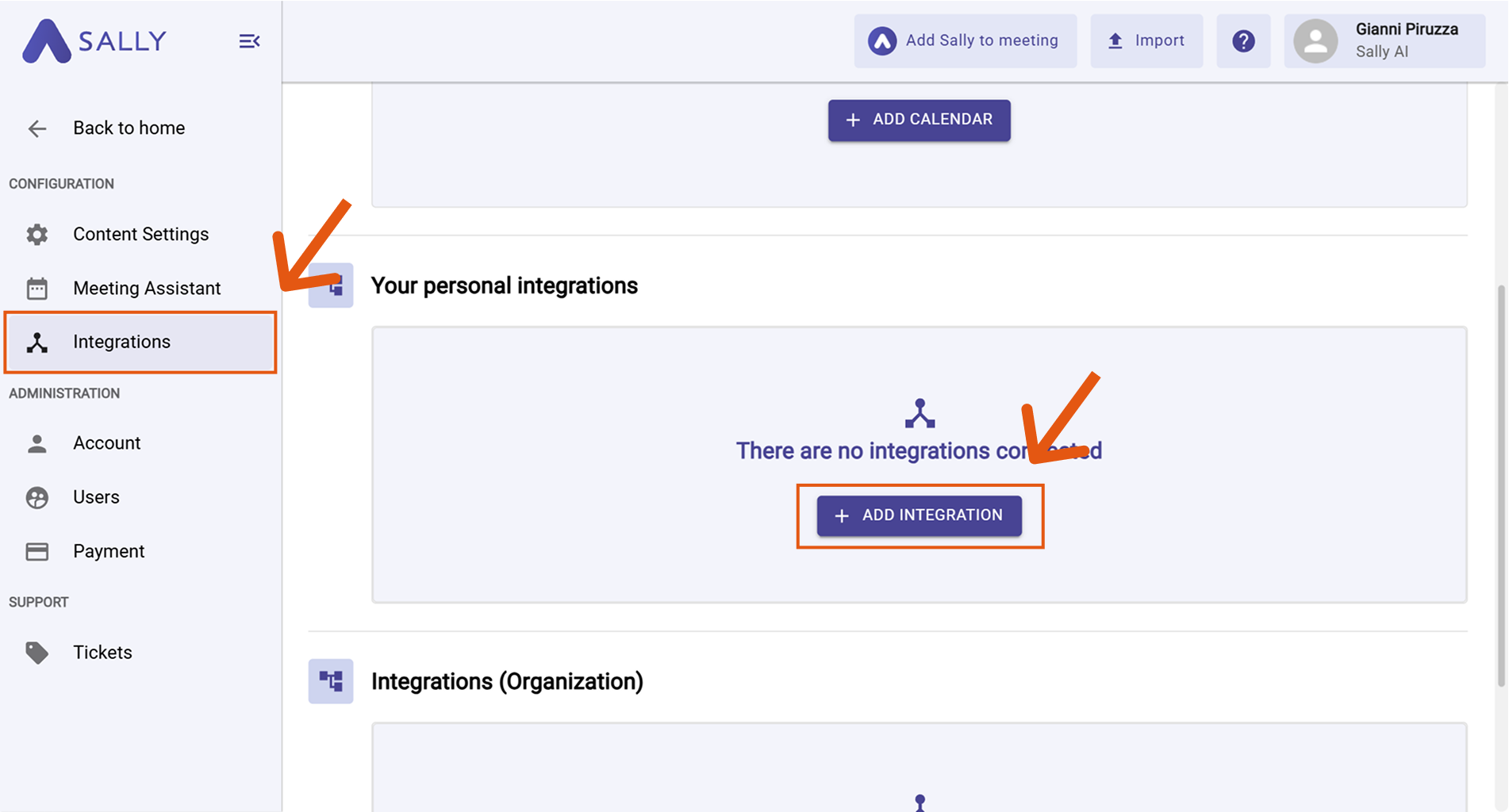 Open Integrations and click Add integration