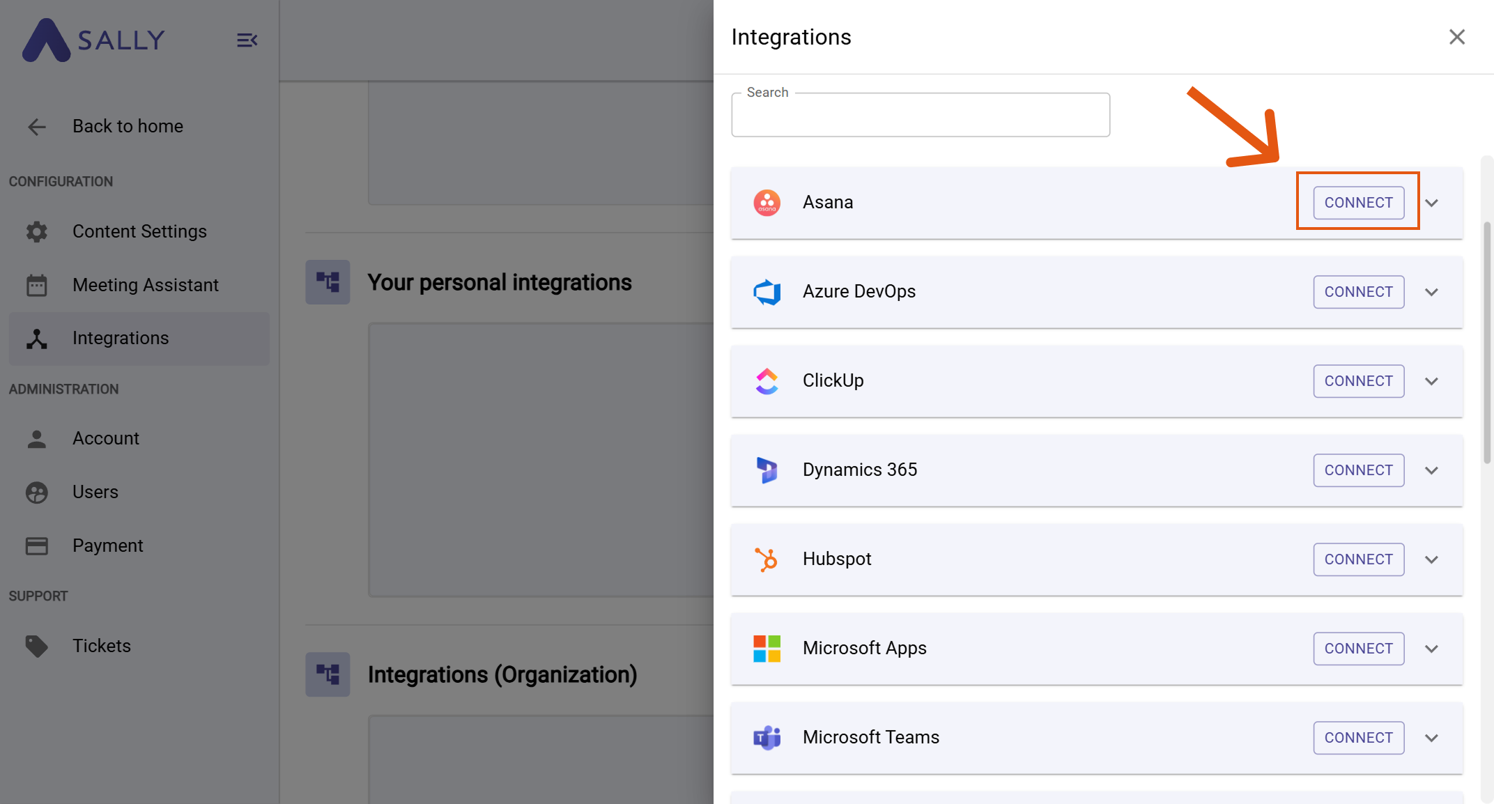 Asana listed under Your personal integrations