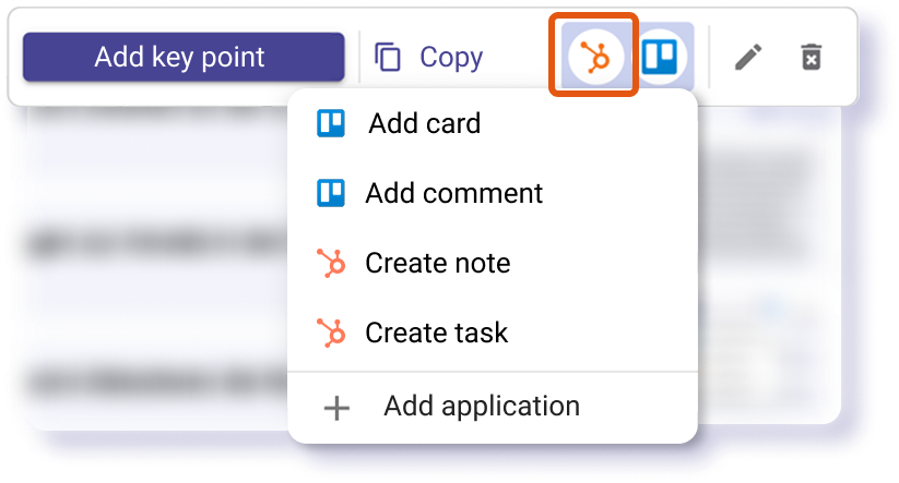 HubSpot action menu with Create note / Create task