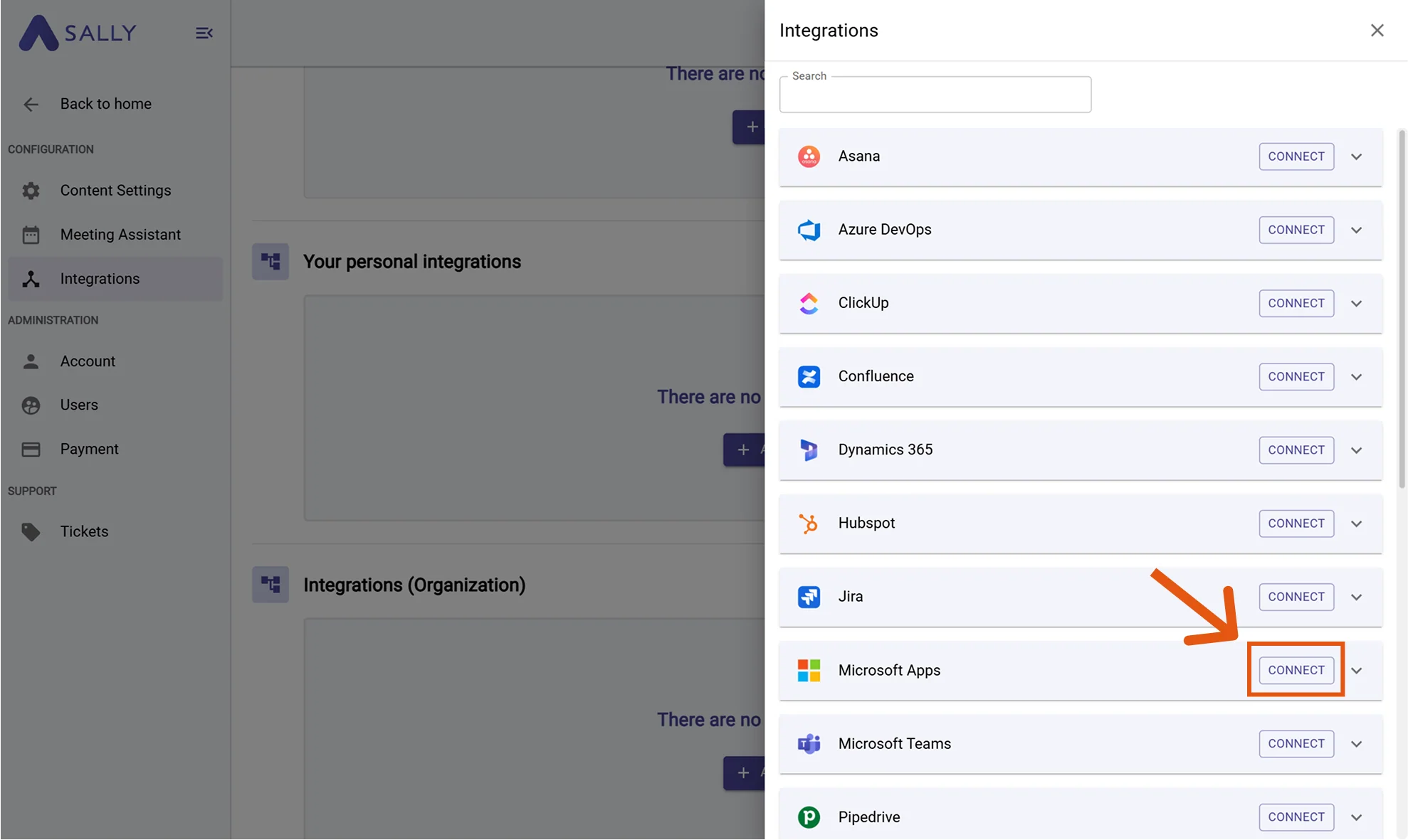 Select Microsoft Apps and connect