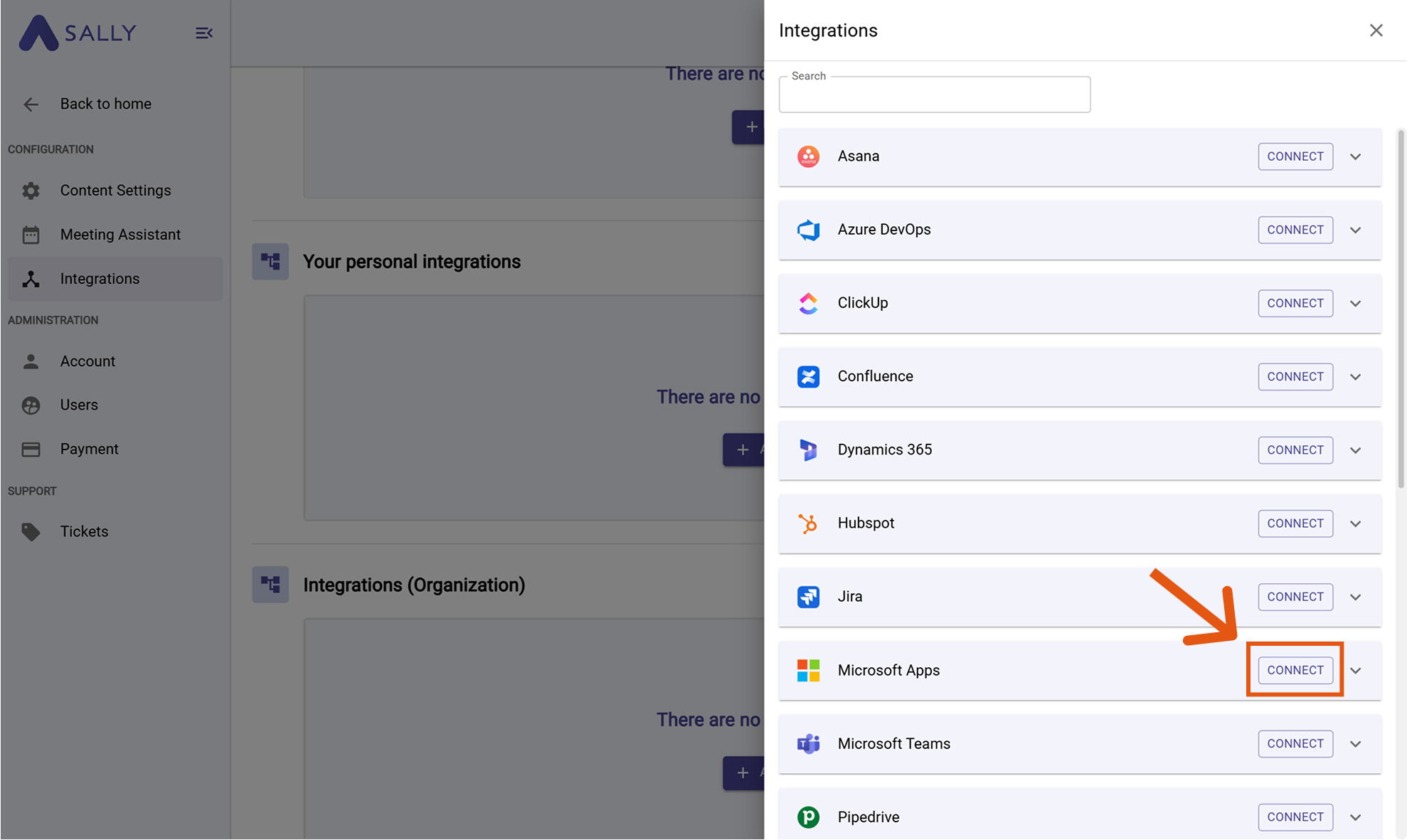 Select Microsoft Apps and connect