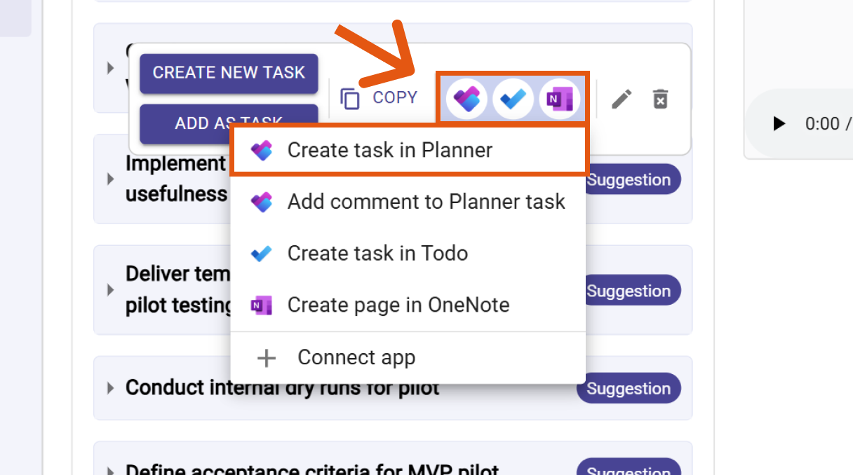 Select Create task in Planner