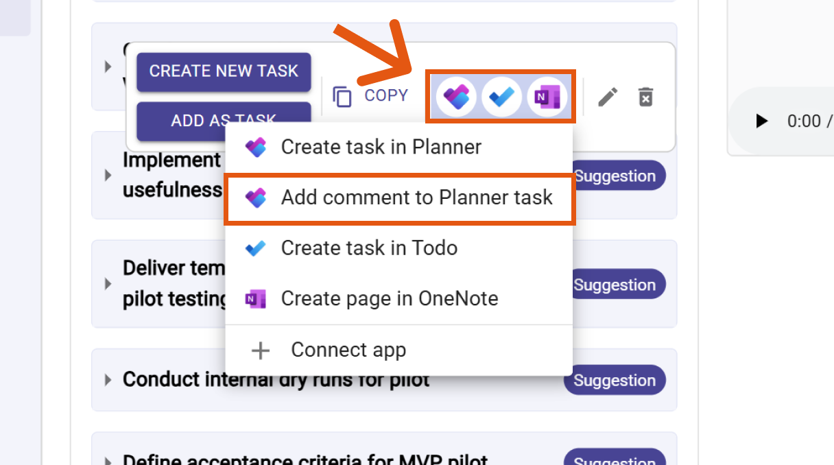 Select Add comment to Planner task