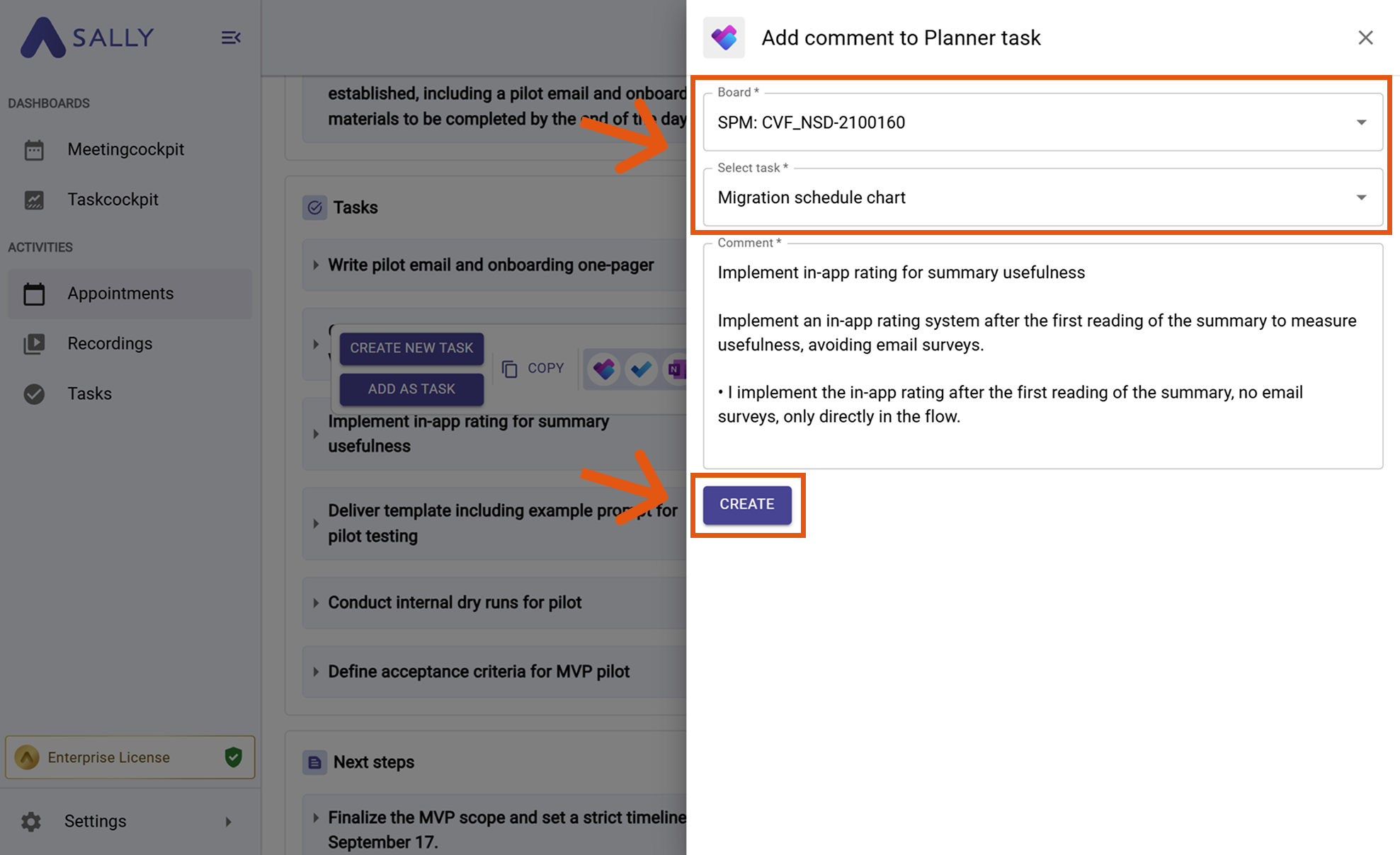 Planner comment form