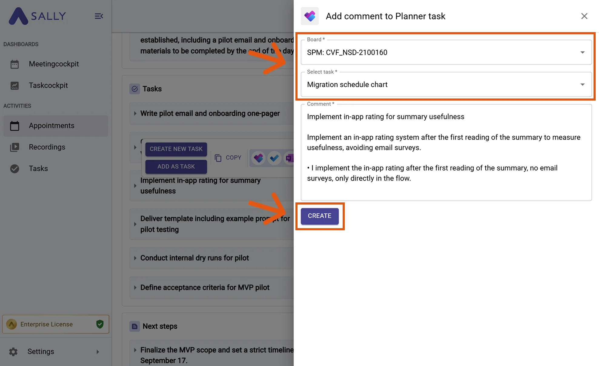 Planner comment form