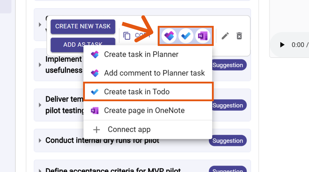 Select Create task in Microsoft To Do