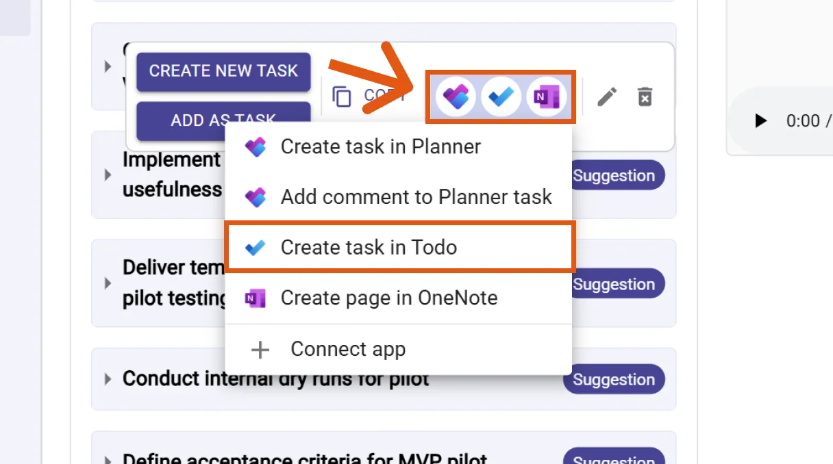 Select Create task in Microsoft To Do