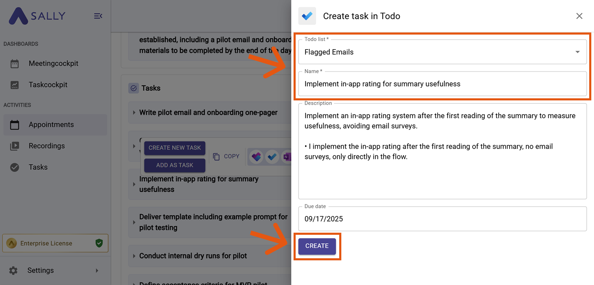 Microsoft To Do task creation form