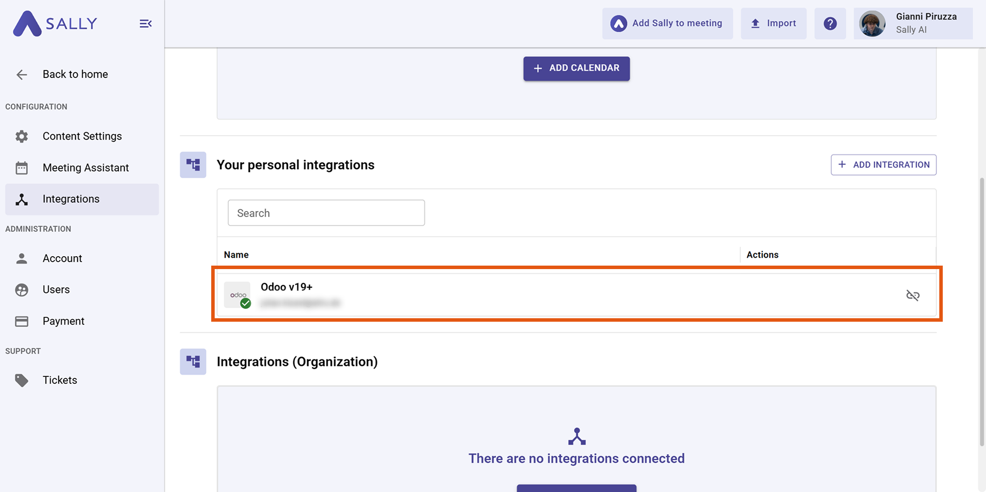 Odoo integration connected