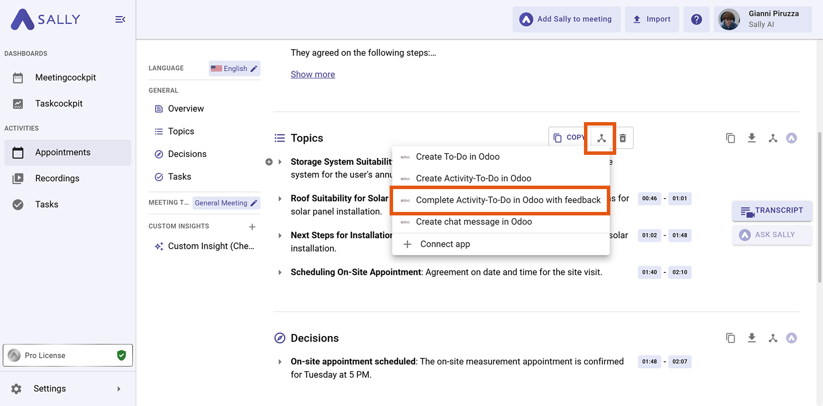 Complete activity with feedback
