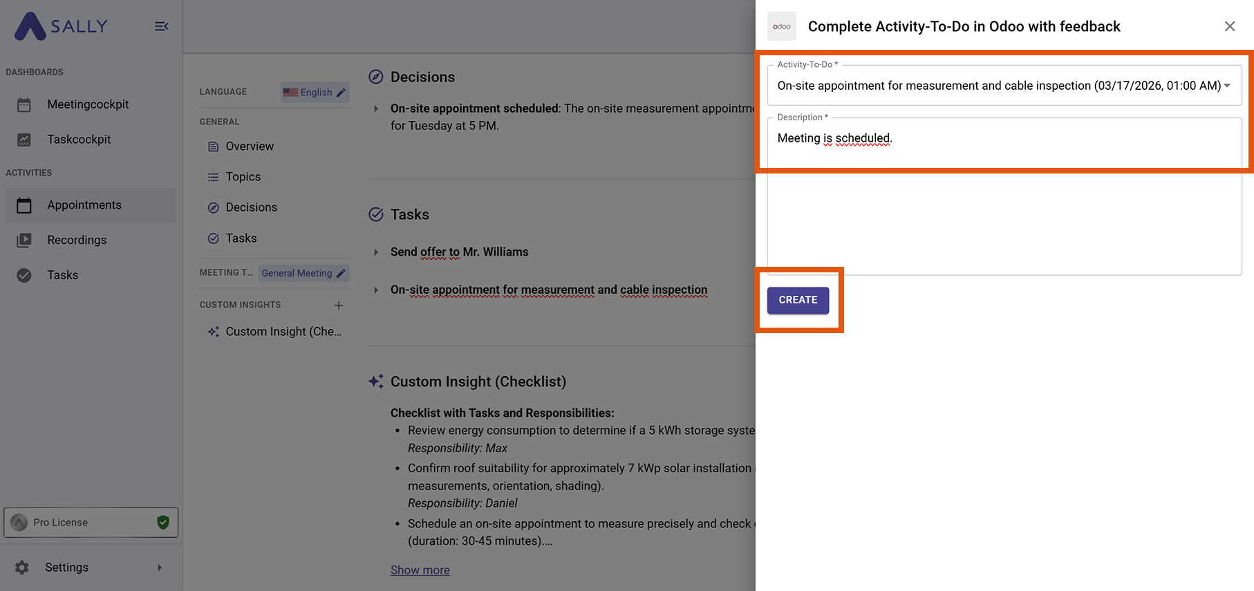 Feedback form for Odoo activity