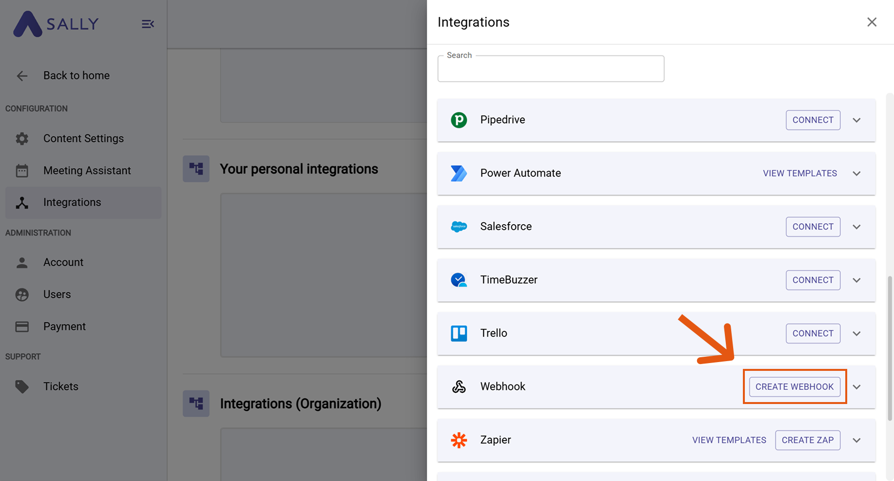 Choose Webhook integration
