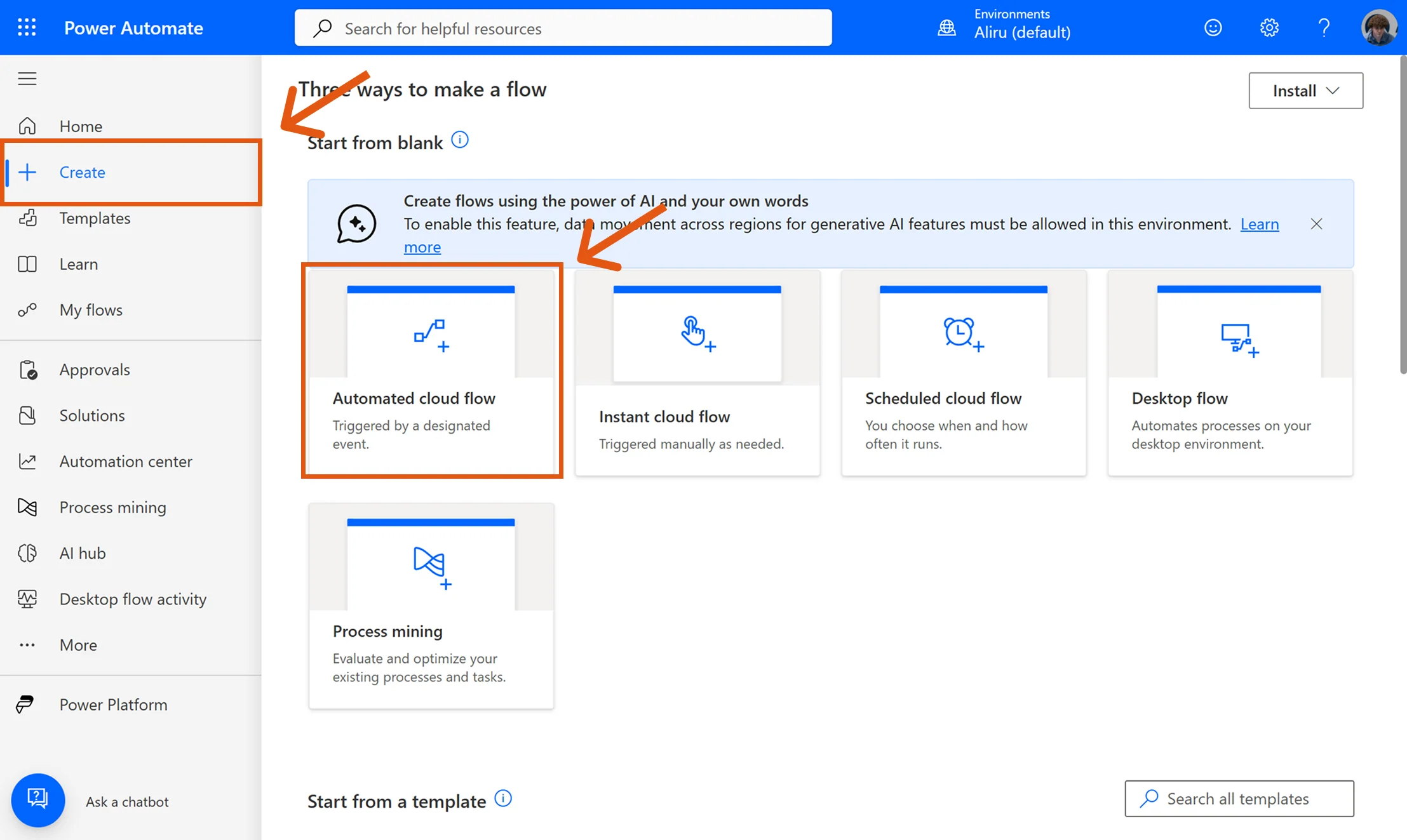 Create a new automated cloud flow