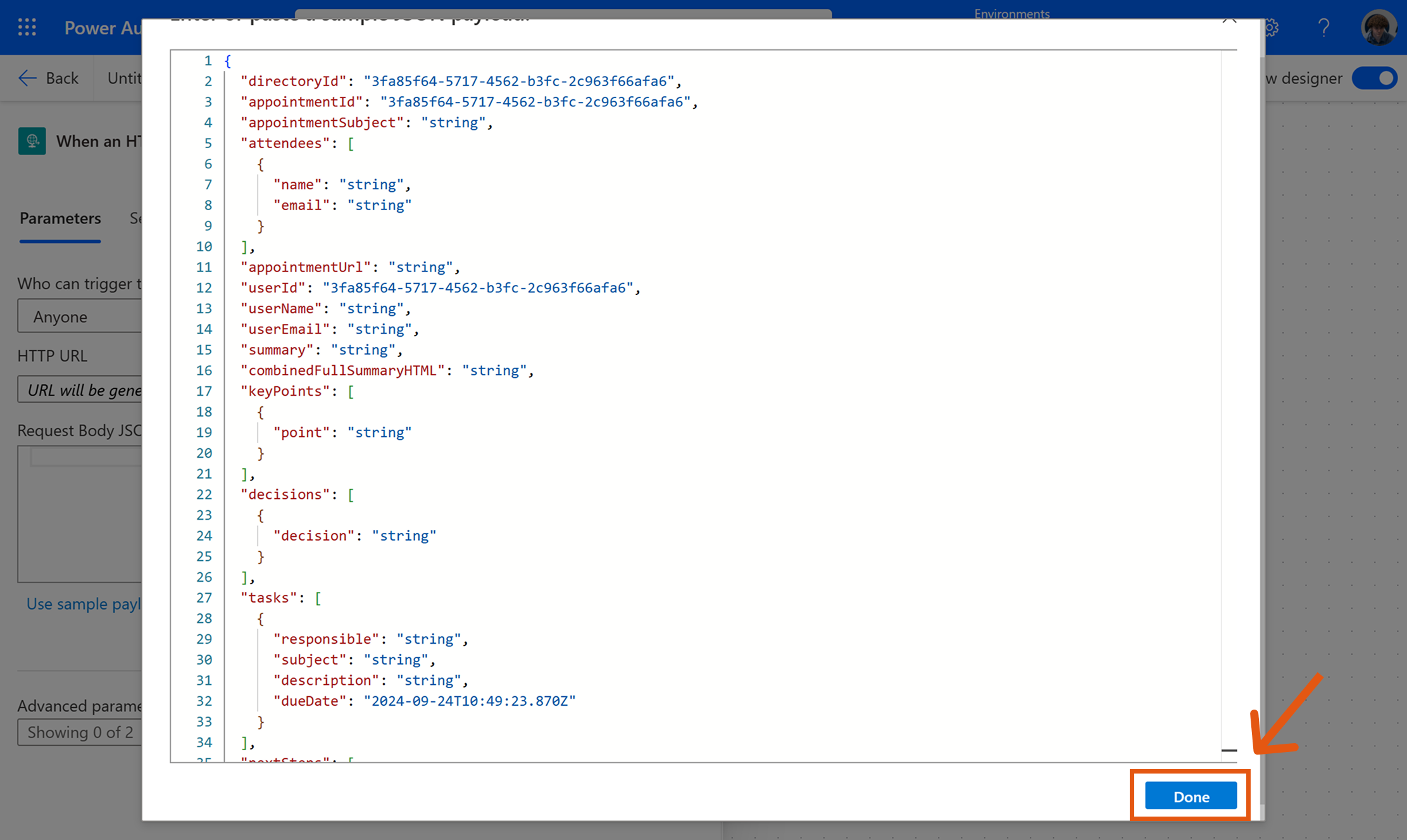 Paste JSON body to generate schema