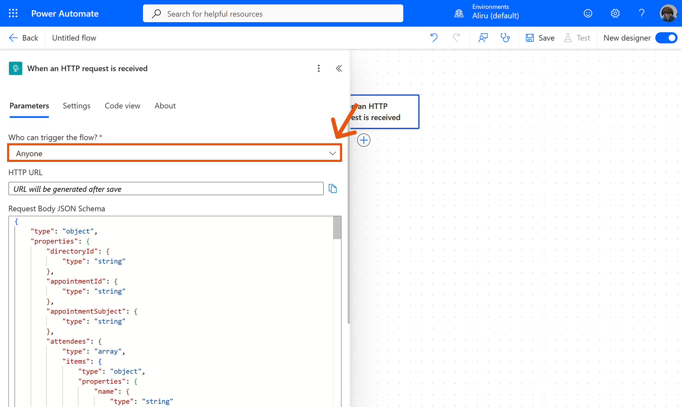 Schema generated for webhook trigger