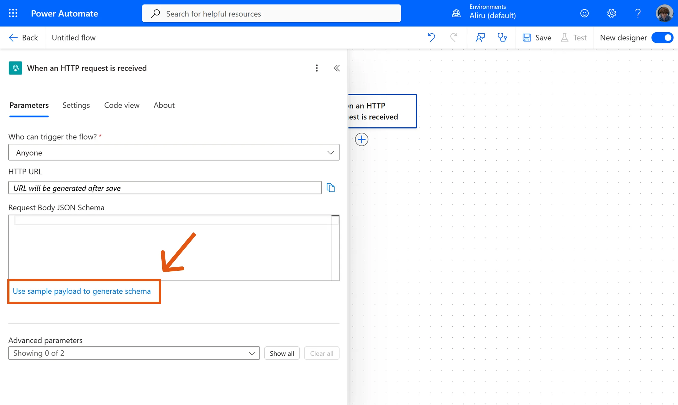 Generate the schema from a sample payload