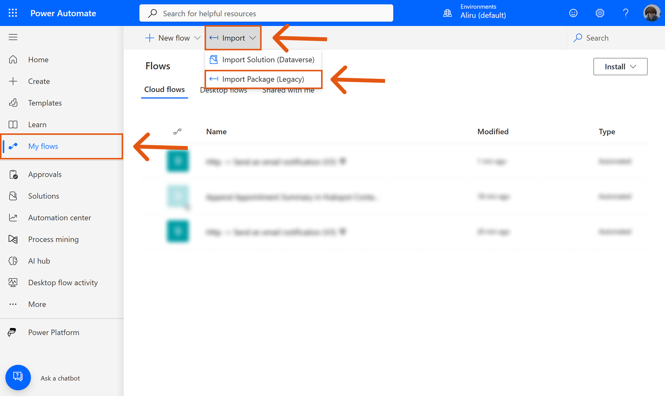Import package in Power Automate