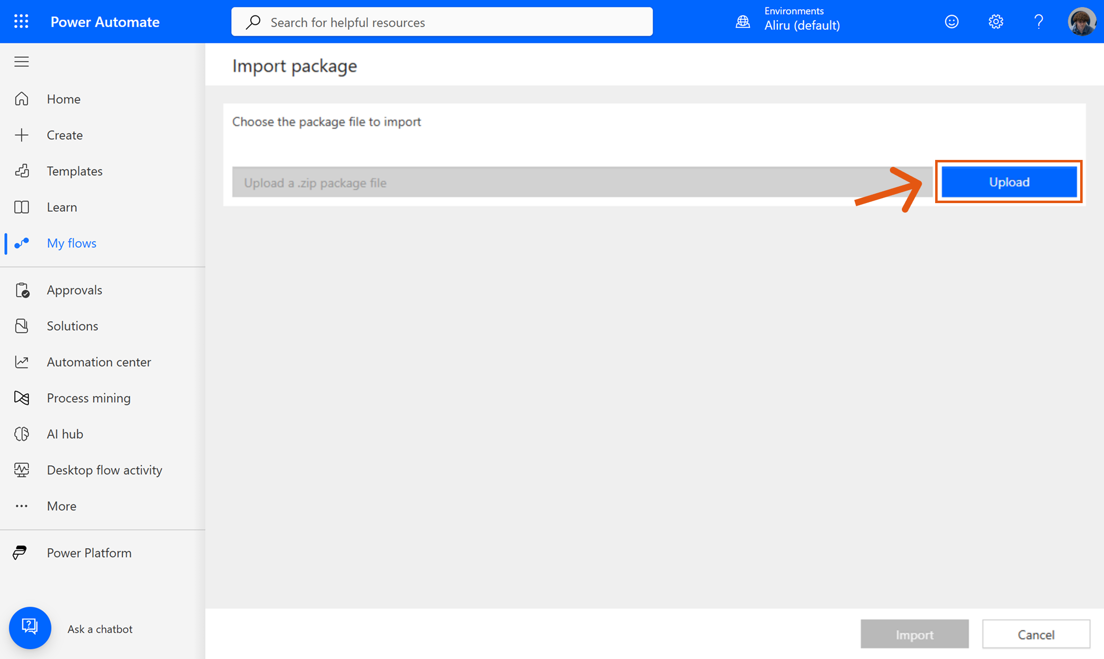 Upload ZIP template file