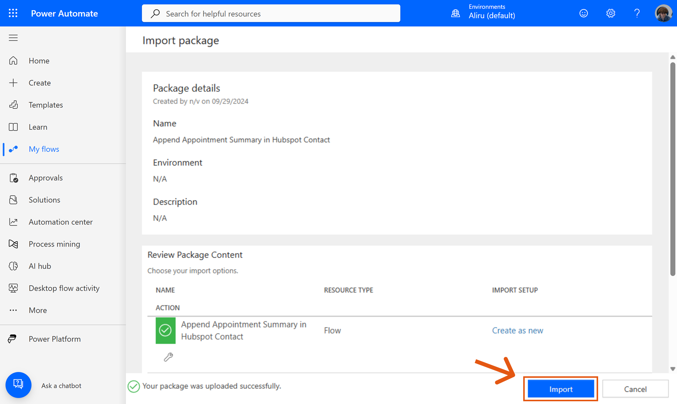 Review package details in Power Automate