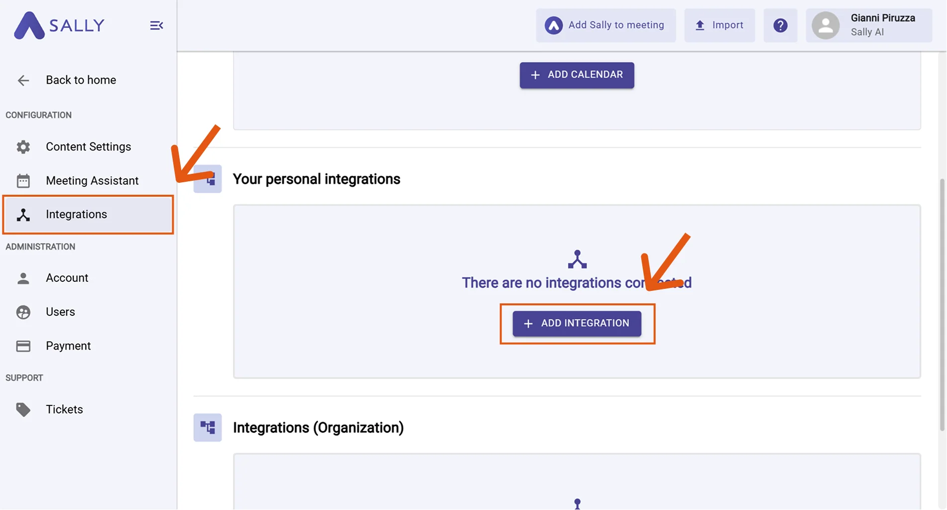 Open Integrations and click Add integration