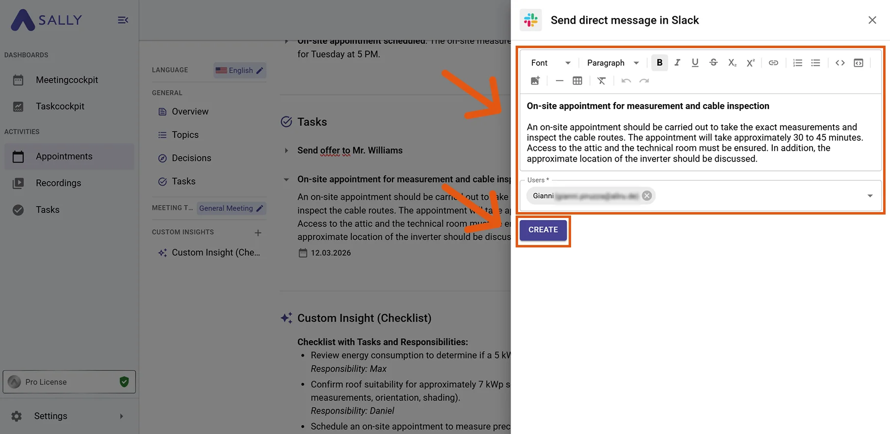 Slack modal showing direct message creation