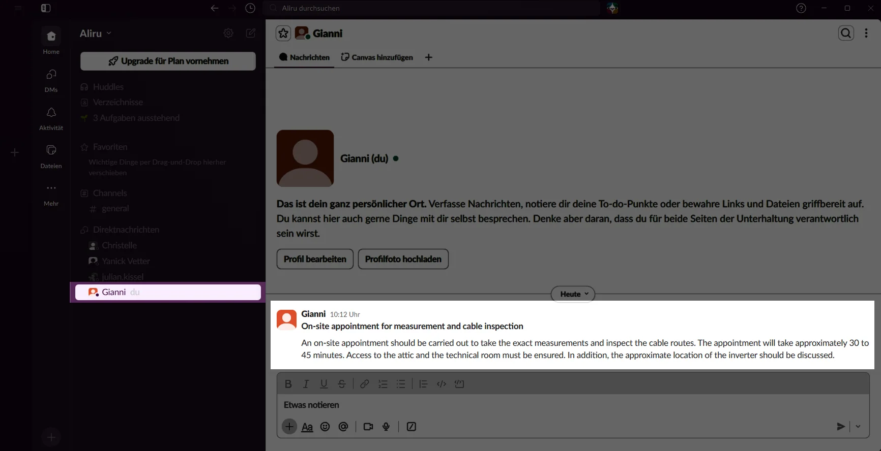 Slack direct message showing the sent insight