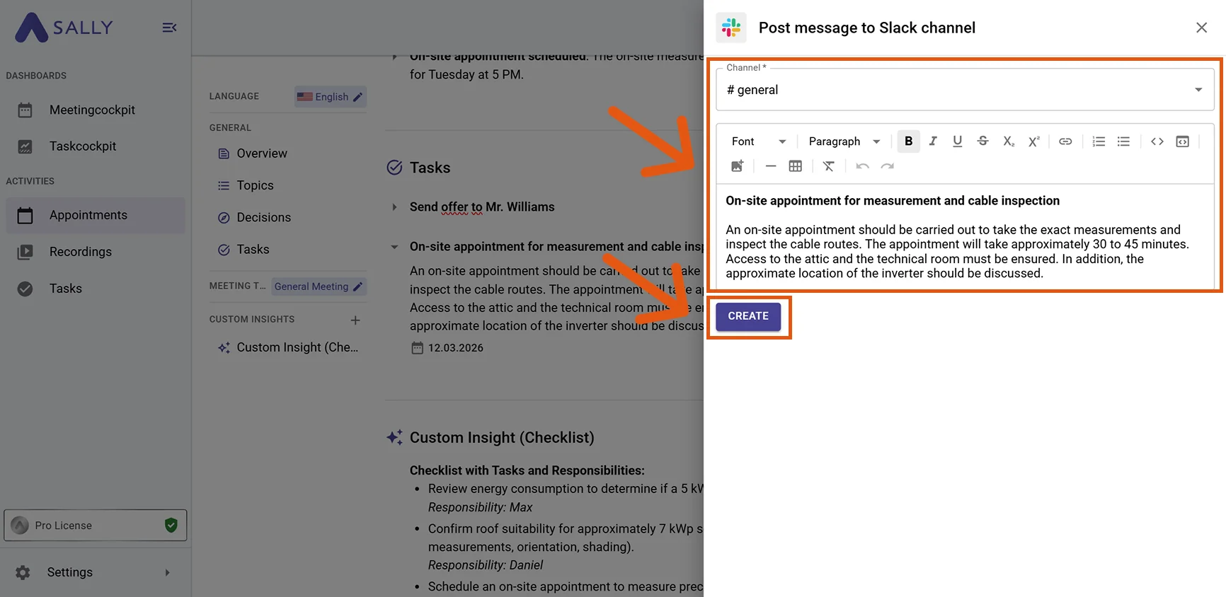 Slack modal showing channel message creation
