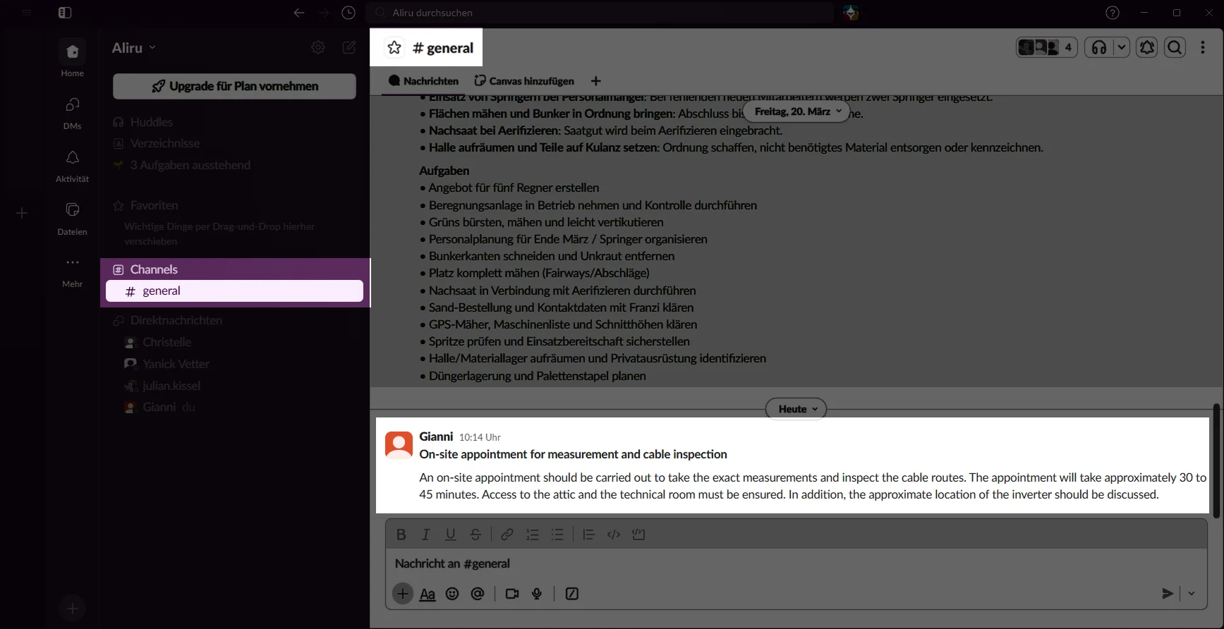 Slack channel showing the posted insight