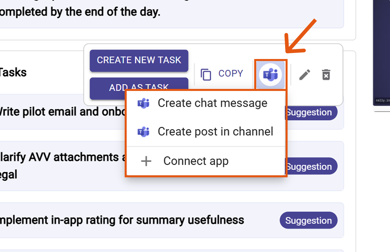 Teams action menu with Create chat message / Create post in channel