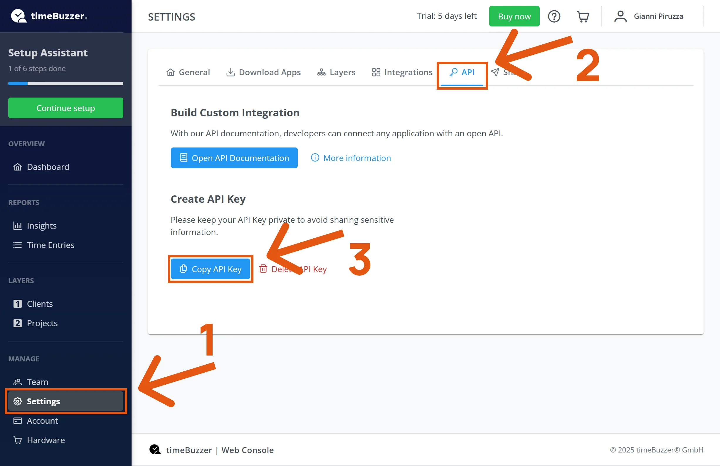 Copy API Key in timeBuzzer