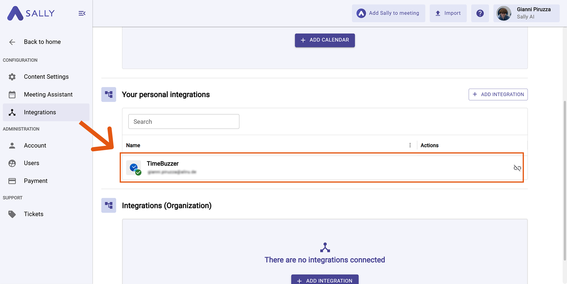 timeBuzzer listed under Your personal integrations
