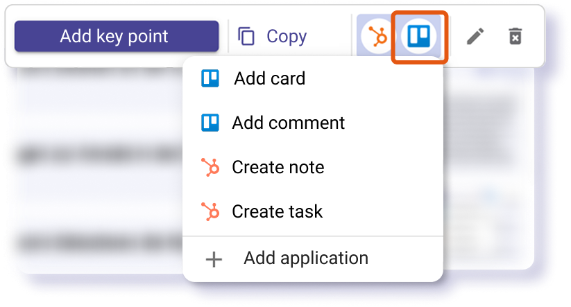Trello action menu with Add card / Add comment