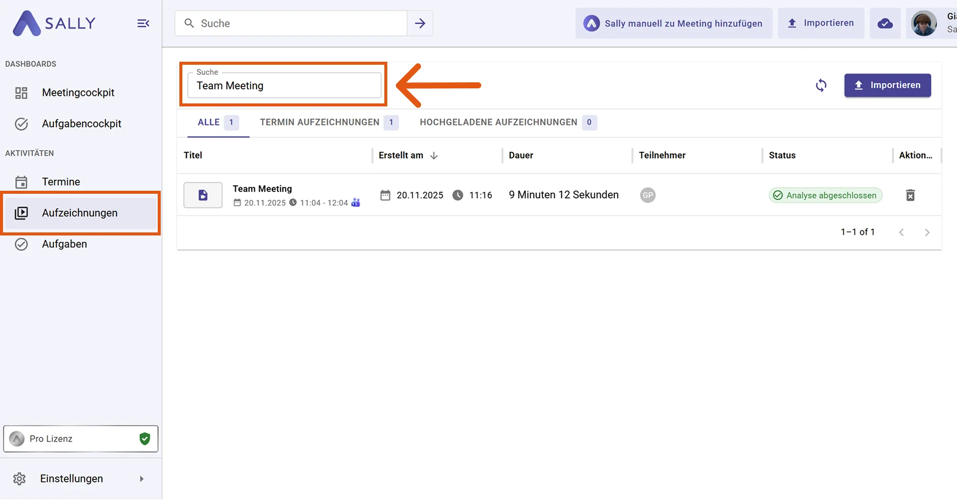 Search within recordings in Sally