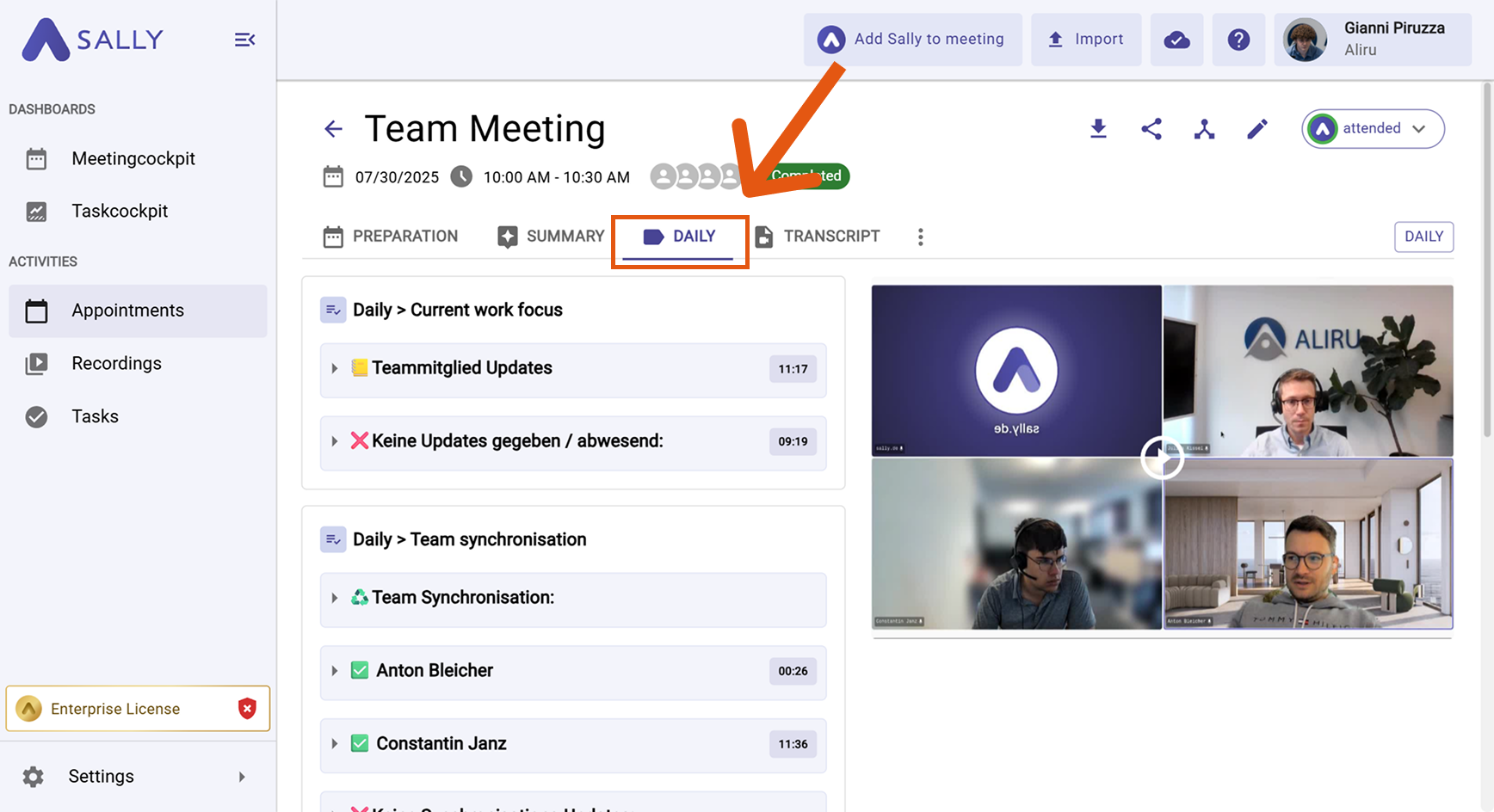 New Tab meeting type sally ai
