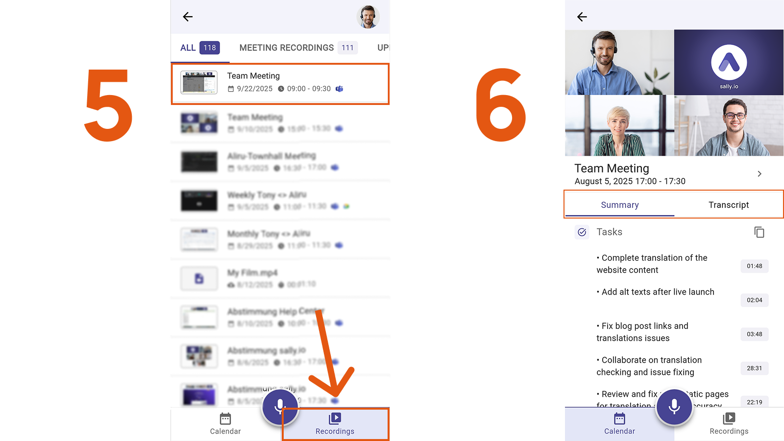View the Summary in the Sally App
